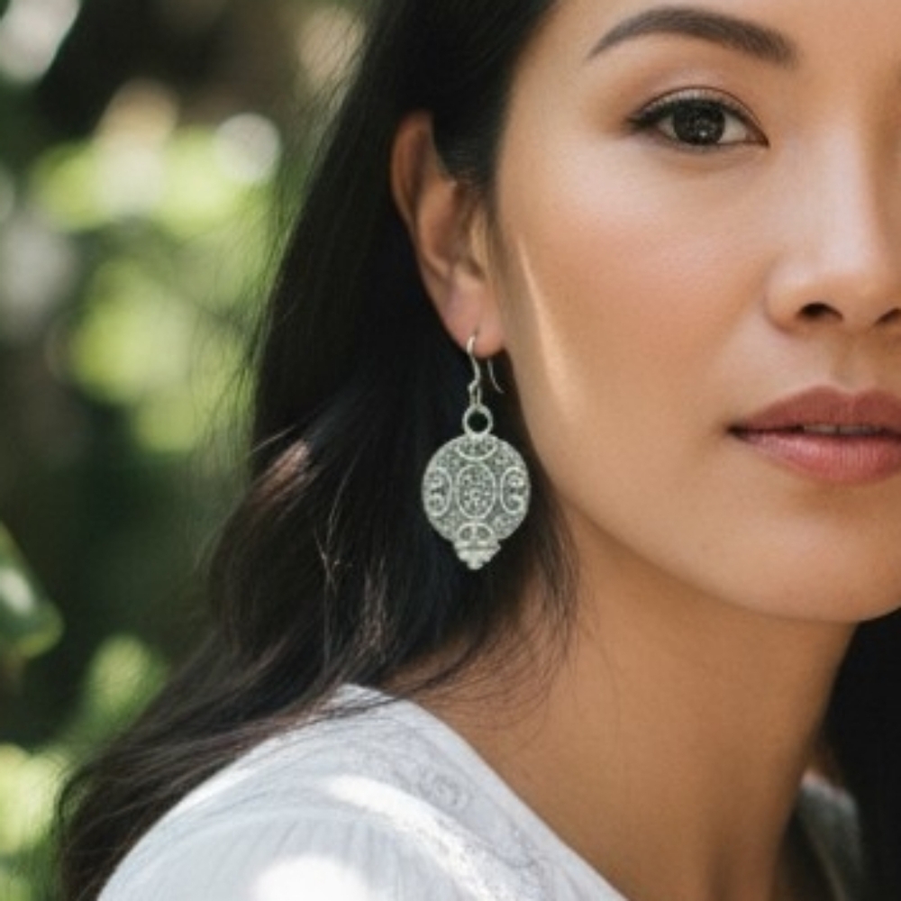 Ornate Silver Teardrop Earrings